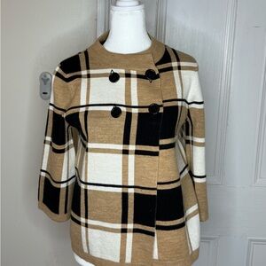 Mercer Street Studio Tan and Black Plaid Sweater with Buttons PETITE SMALL